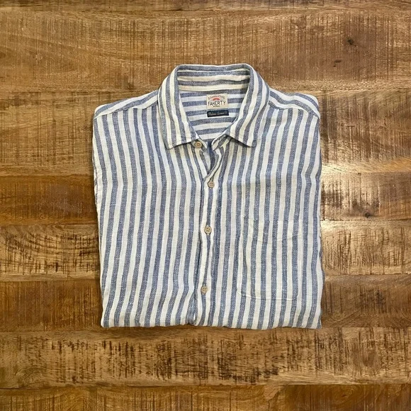 Faherty Short Sleeve Palma Striped Linen Shirt - Picture 1 of 8
